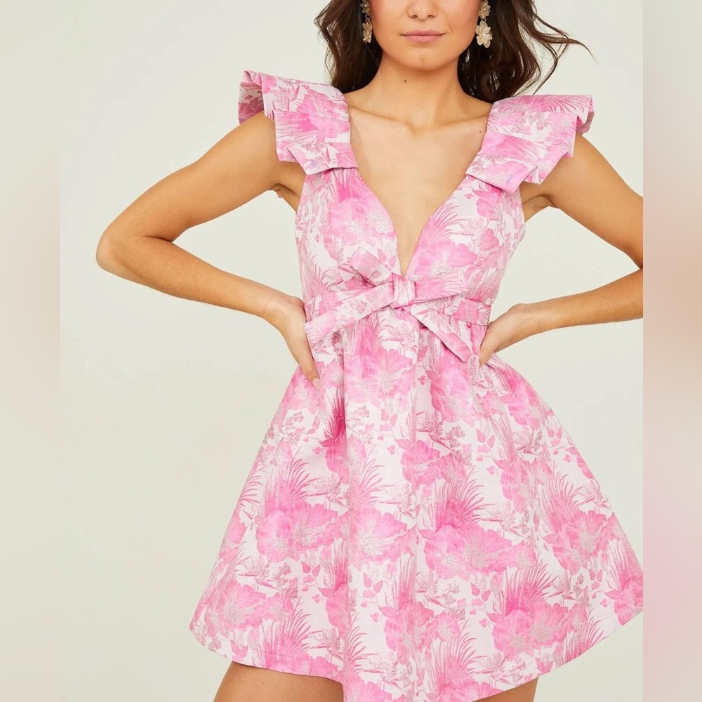 Altar’d State Pink Floral Ashley Jacquard Mini Dress